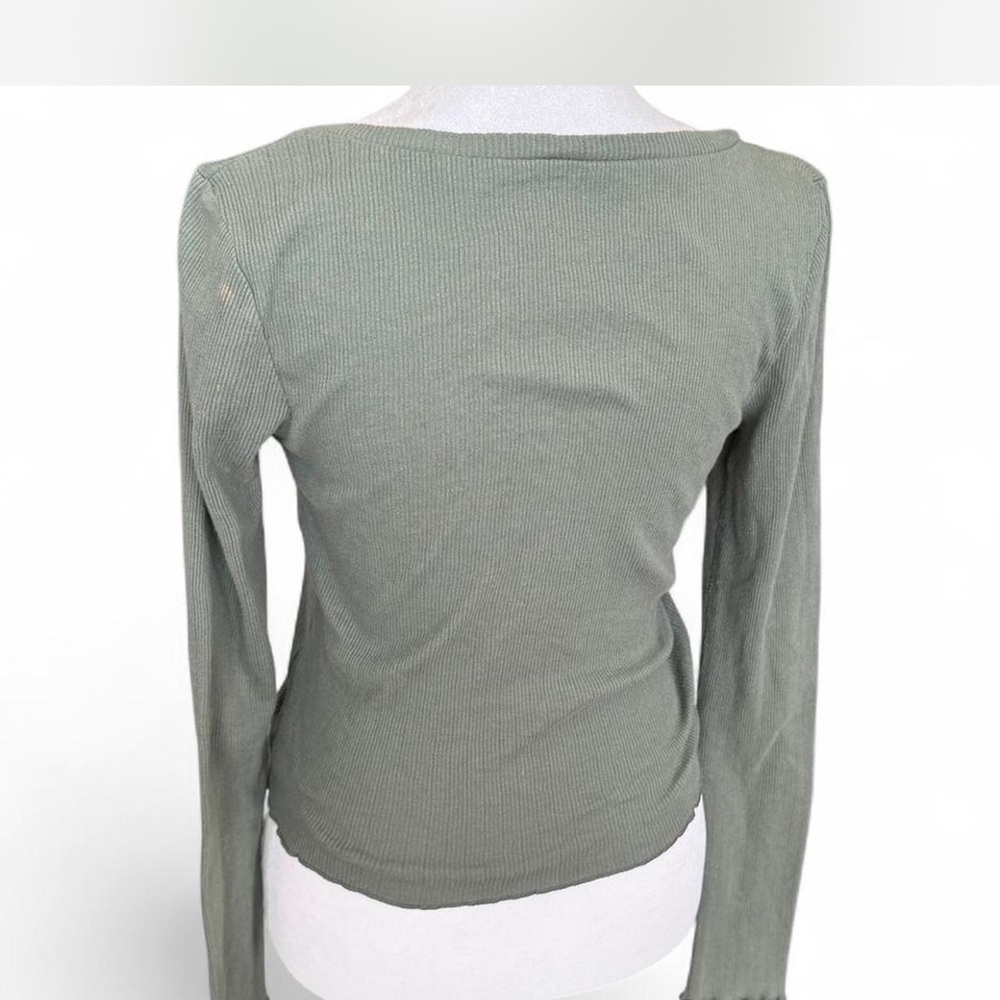 Olive Green Ribbed Button-Up - Picture 6 of 7